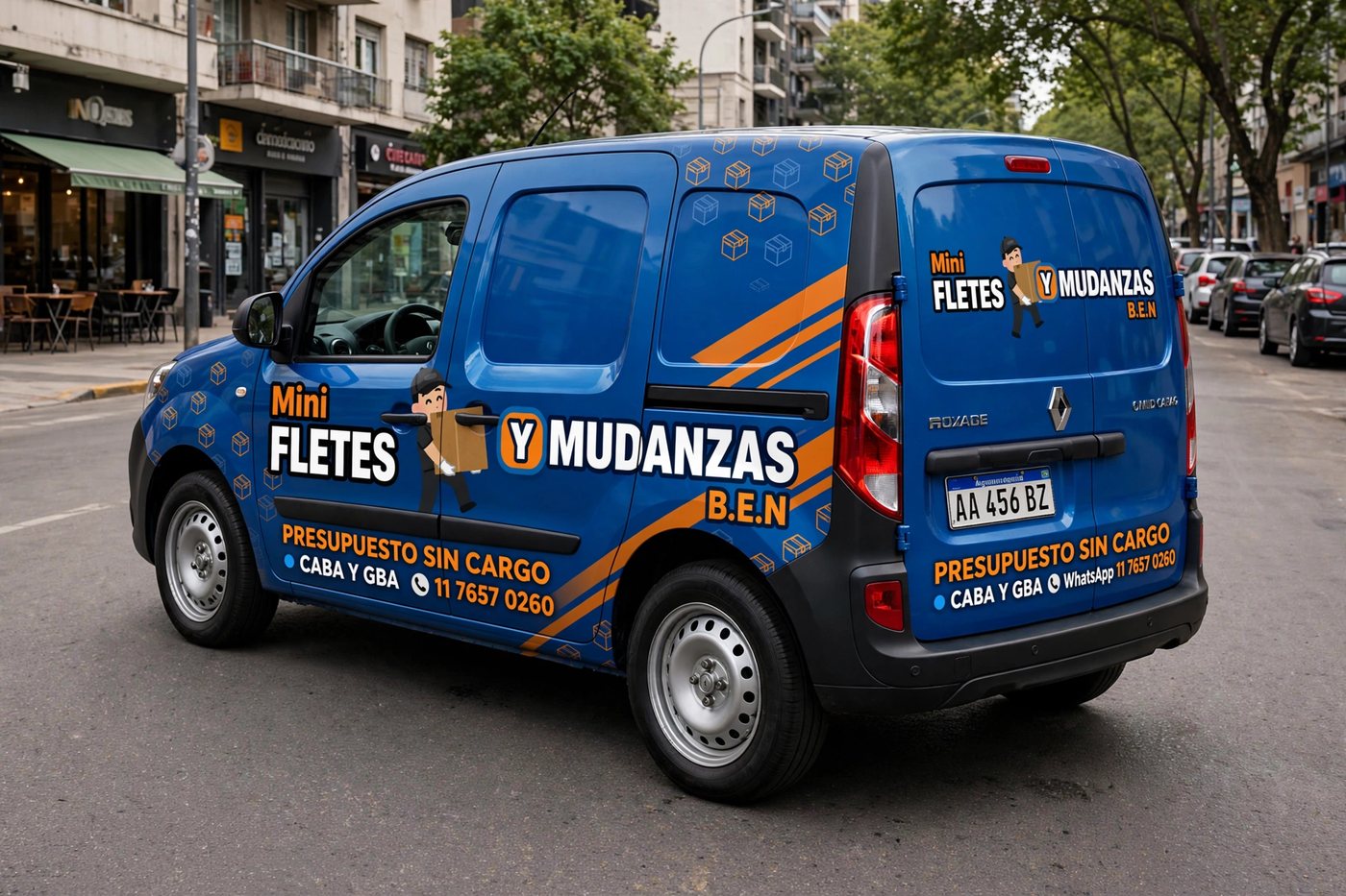 Camioneta de Mini Fletes y Mudanzas B.E.N en las calles de Buenos Aires
